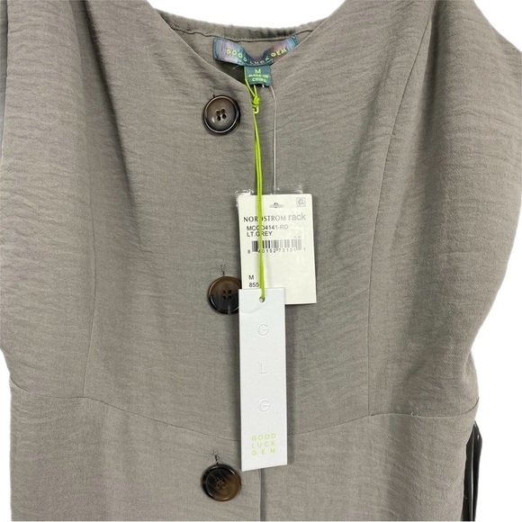 New | Good Luck Gem Button Down Woven Mini Dress In Light Grey Size Medium - Picture 4 of 11